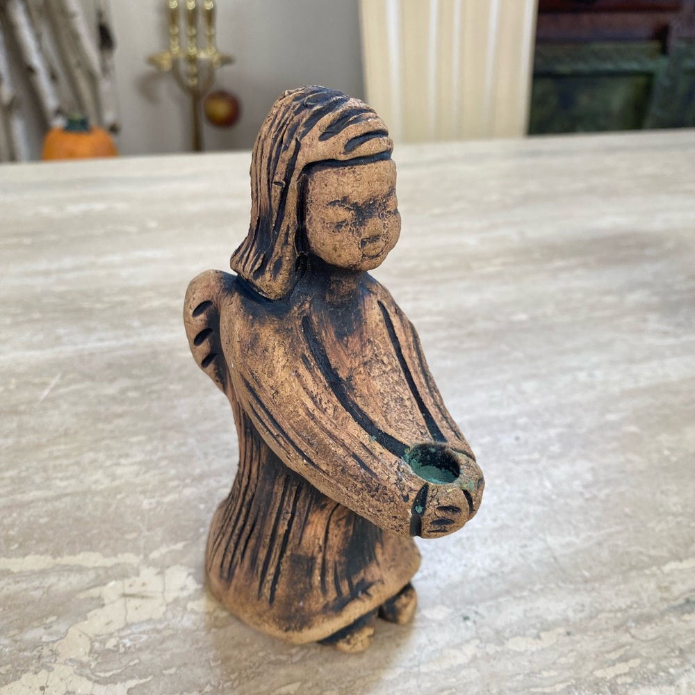 Angel figurine ceramic pottery signed